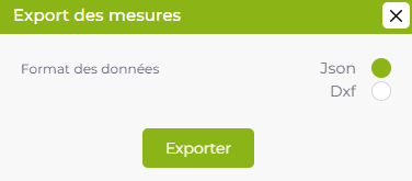 Fenêtre d'exportation des mesures