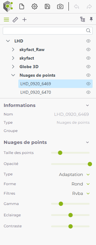 Personnalisation des propriétés du nuage de points